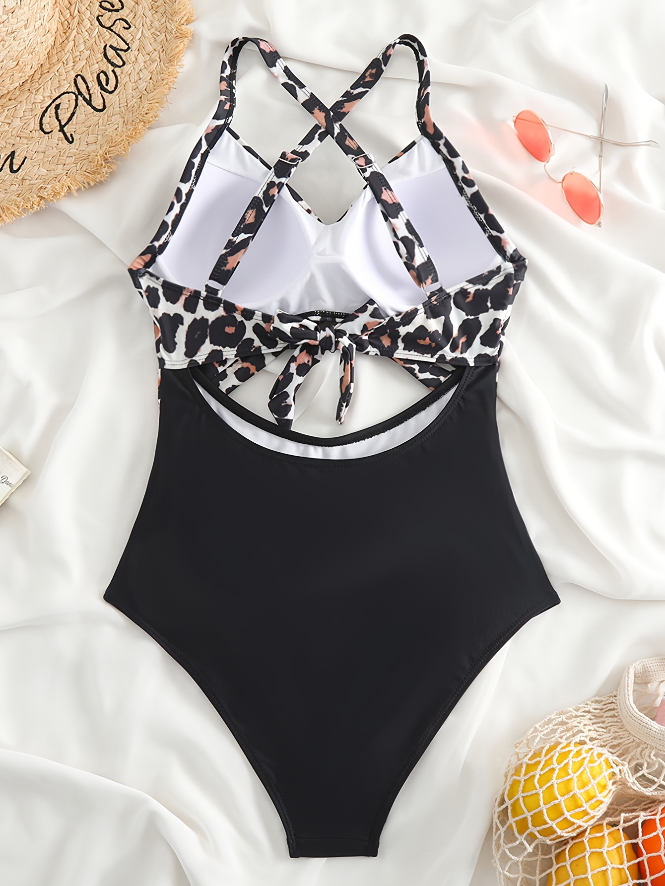 Striped Print Cut Twist Swimsuit Criss Cross Tie - Temu