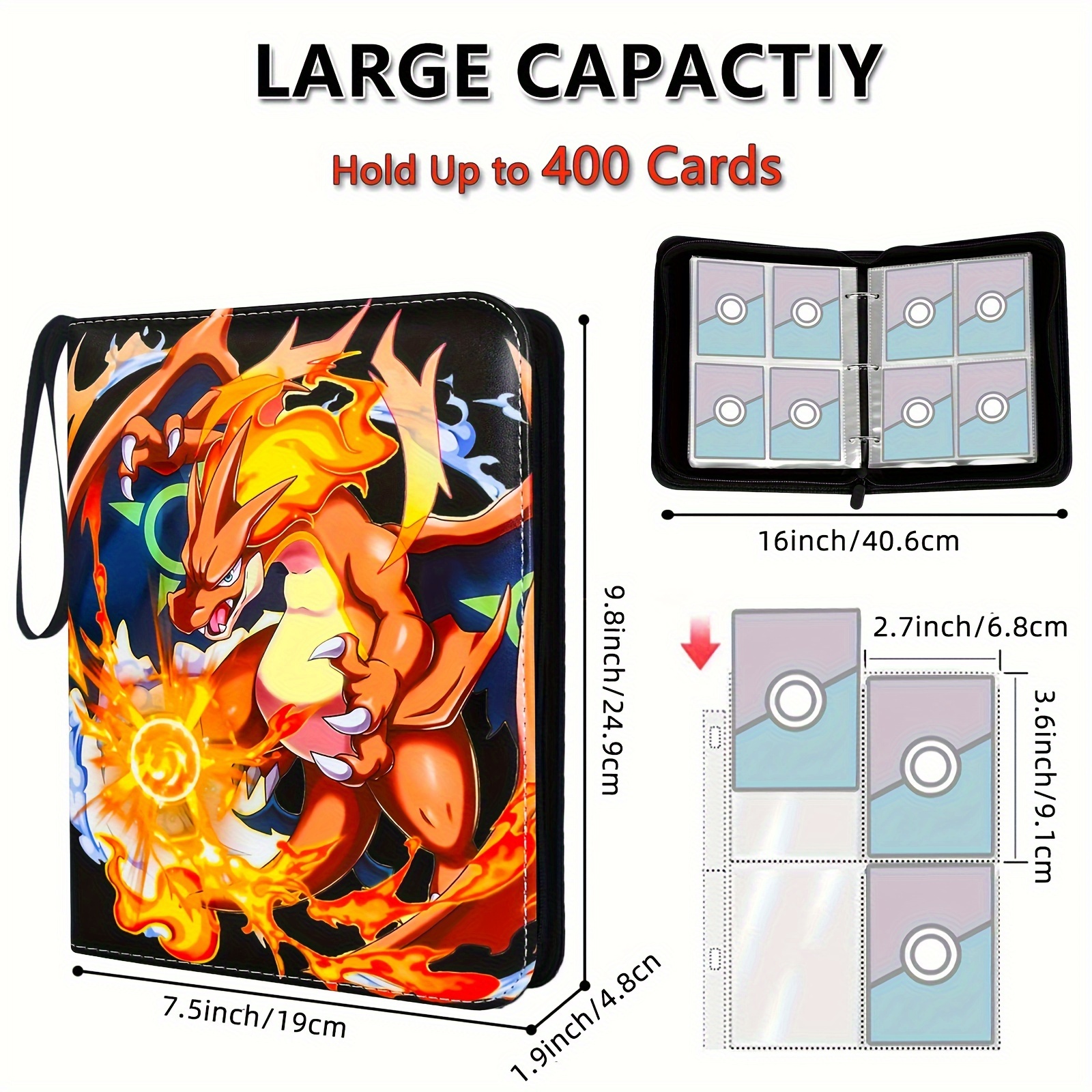 Foldermax Trading Card Binder 4 Pocket Compatible with Trading Cards 400  Cards Zipper Binder Card Holder Collectors with 50 Removable Sleeves Card