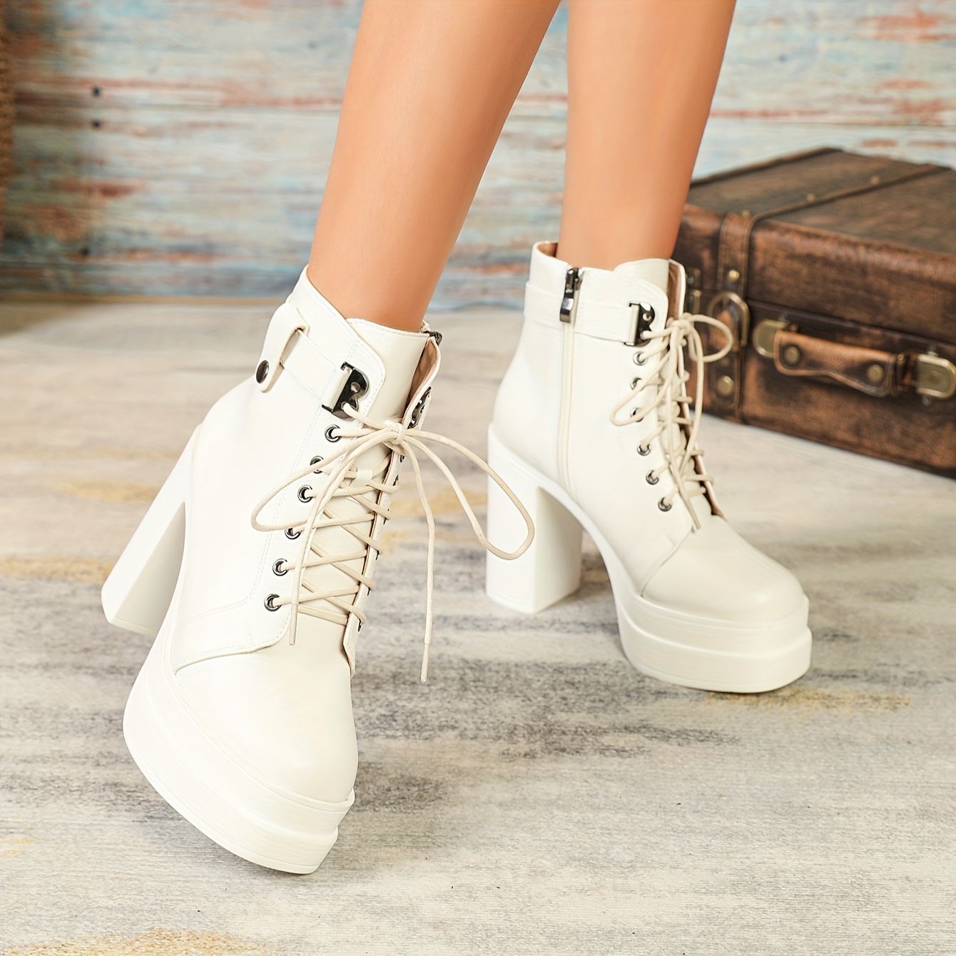 White platform boot clearance heels