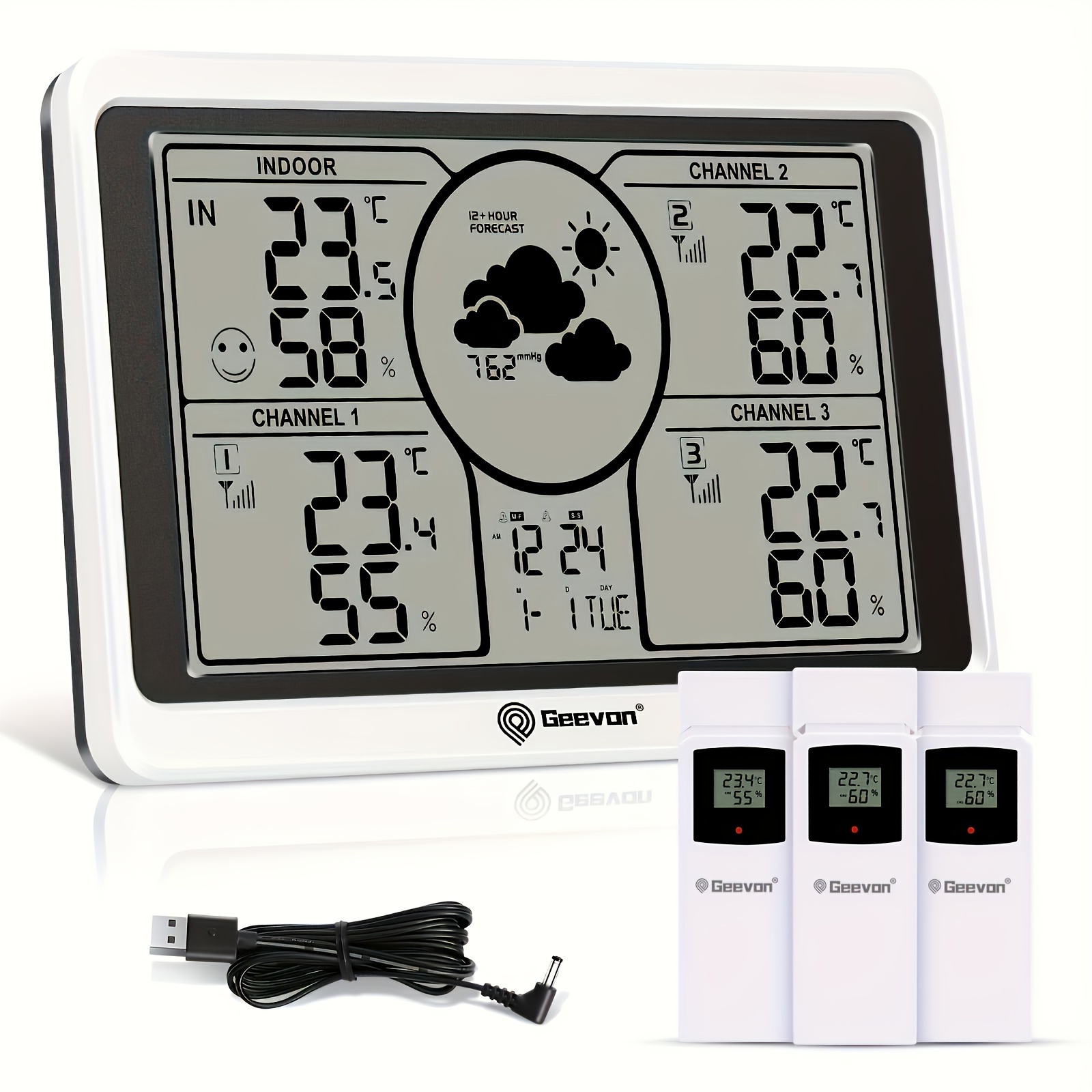 1pc Geevon Weather Stations Wireless Indoor Outdoor Thermometer Multiple  Sensors, Digital Weather Thermometer With Large LCD Display, Adjustable  Backl