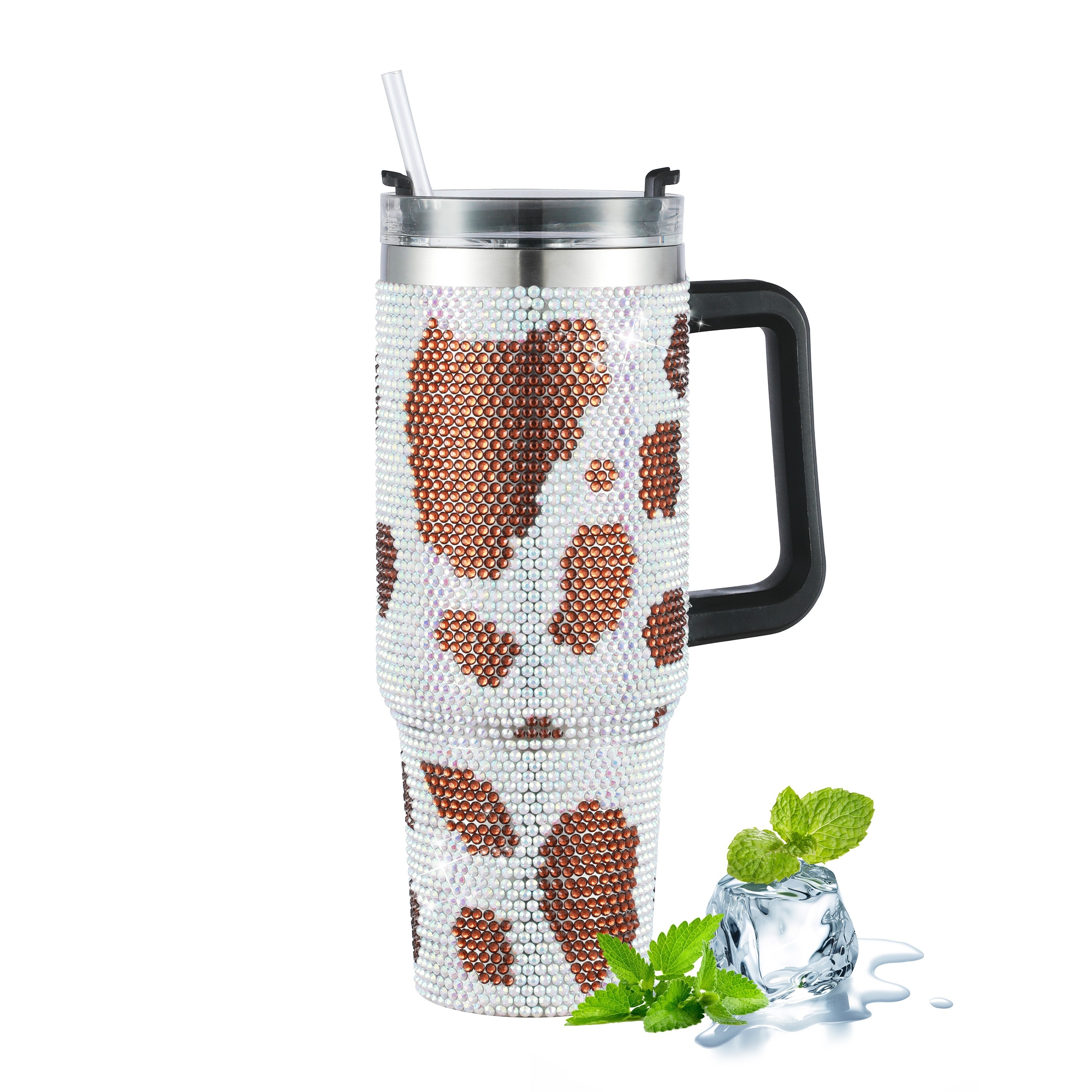 wonshia 40oz Cow print Tumbler With handle, Stainless Steel Tumbler With  Lid and Straws, Double Vacuum Leak Proof Travel Coffee Mug Cup Water Bottle