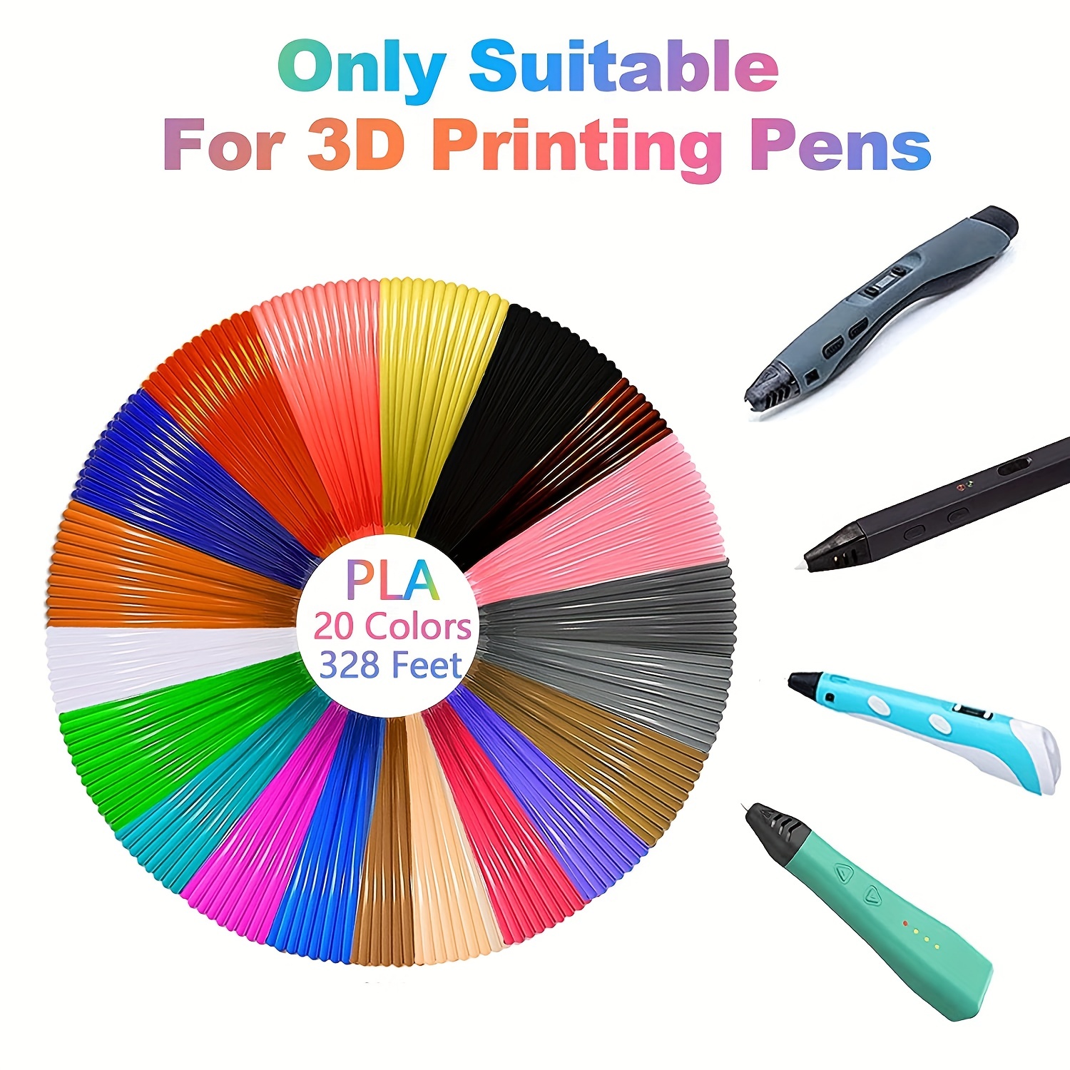 20 couleurs * 5 mètres, fournitures consommables pour stylo d'impression 3D  haute température, 20 couleurs recharges de filament PLA pour stylo 3D,  chaque couleur 16 pieds, total 320 pieds - Temu Belgium