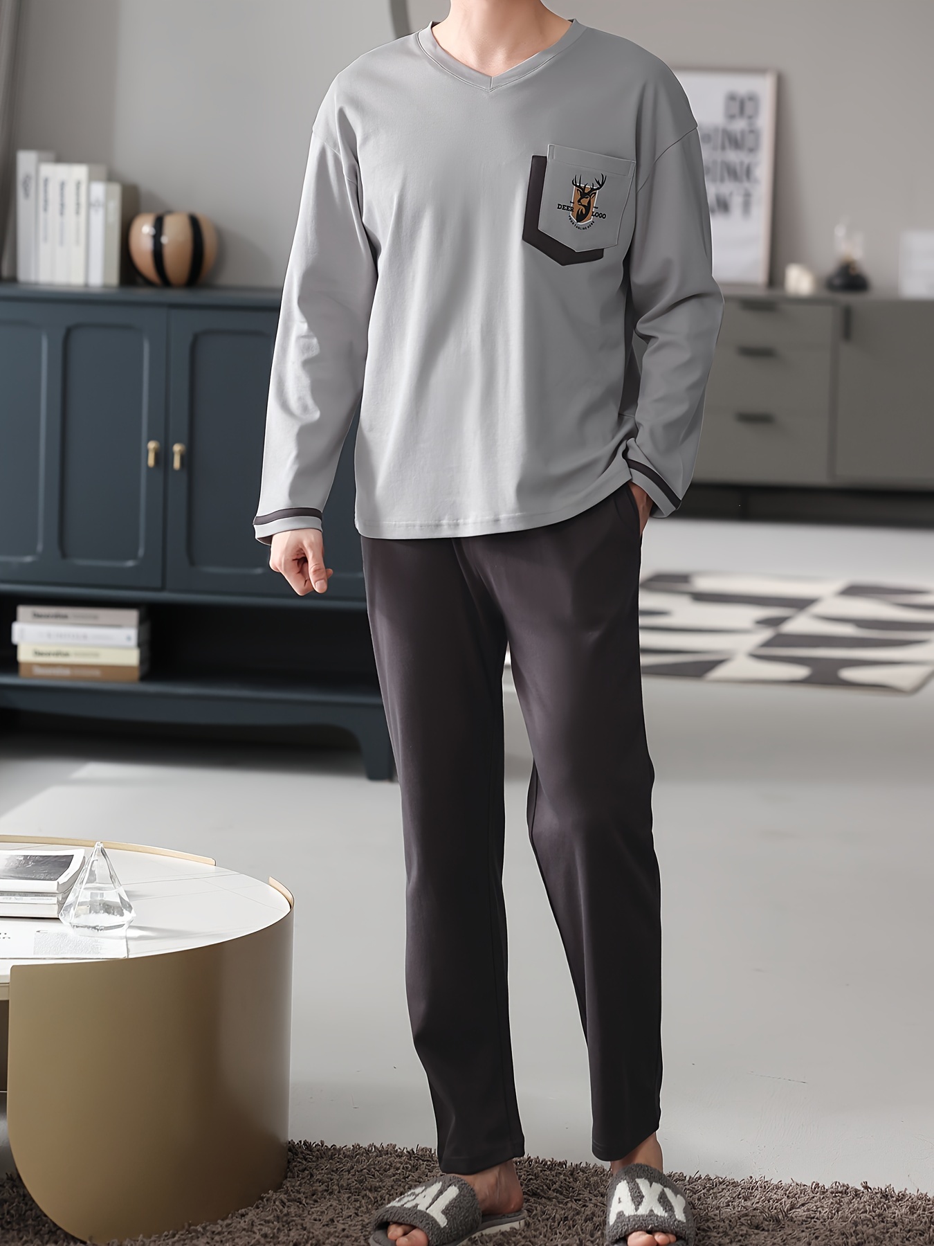 Men's Pure Cotton Long Sleeve Pajamas Spring/Autumn Thin Style Youth Home Wear Set Loose Fit for Autumn/Winter