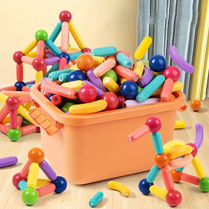 RITONS Juego de 64 bolas magnéticas y varillas de construcción, bloques de  bloques de colores vibrantes, diferentes tamaños, formas curvas, juguetes  educativos apilables para niños a partir de 3 años : Juguetes y Juegos 