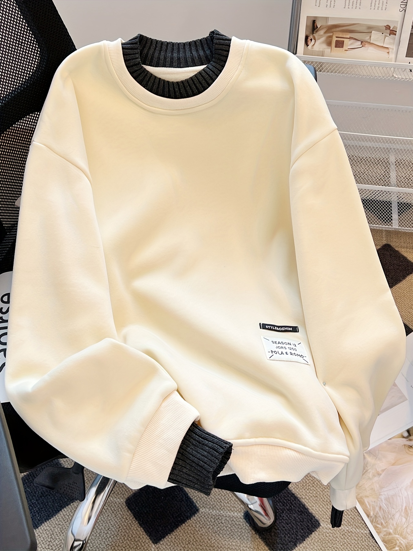 Solid Color Suits Crew Neck Long Sleeve Pullover Sweatshirt - Temu