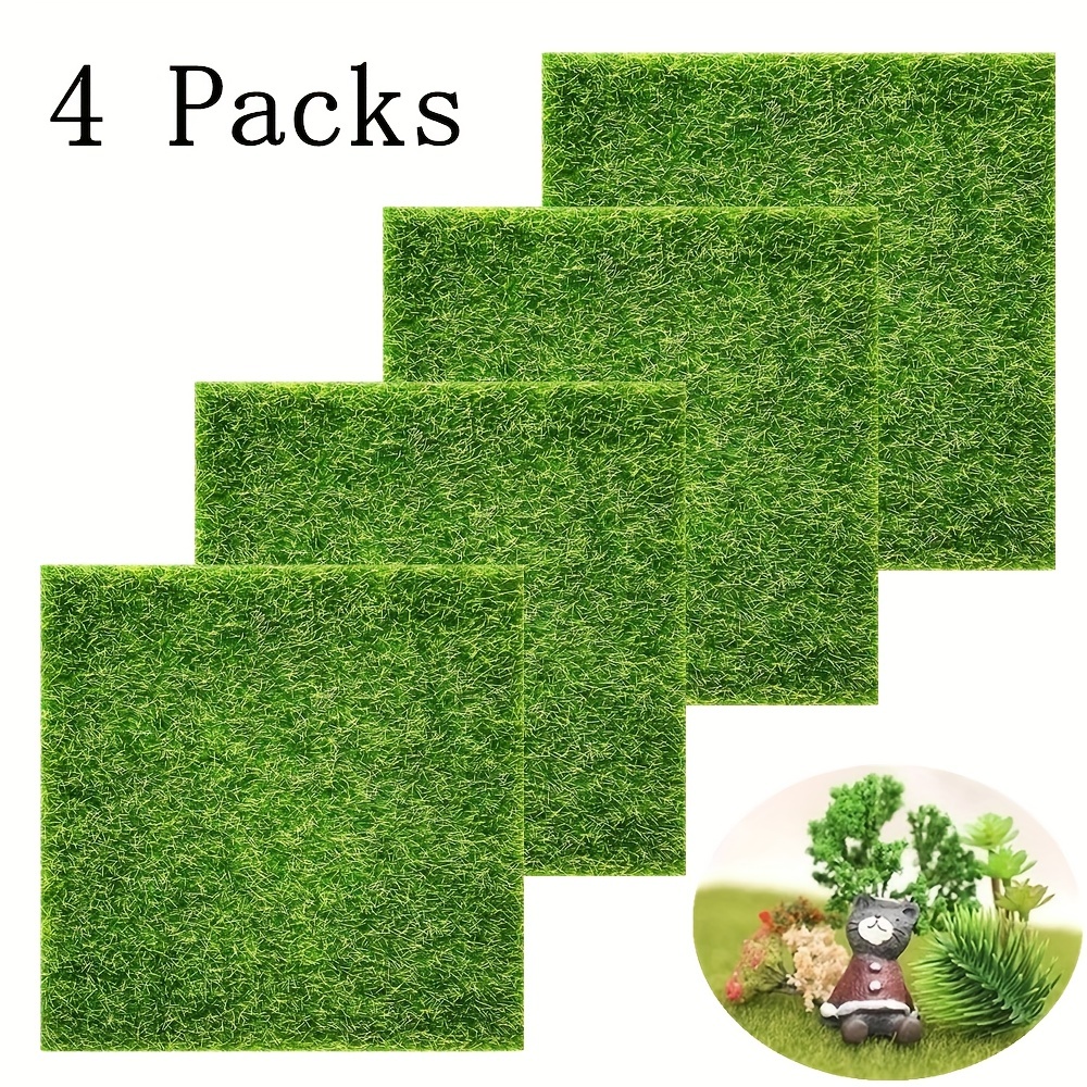 4 Packs Garden Craft Grass Fake Grass for Crafts 6 x 6 Inches Miniature  Ornament Garden Dollhouse DIY Grass Fairy Artificial Grass Lawn 