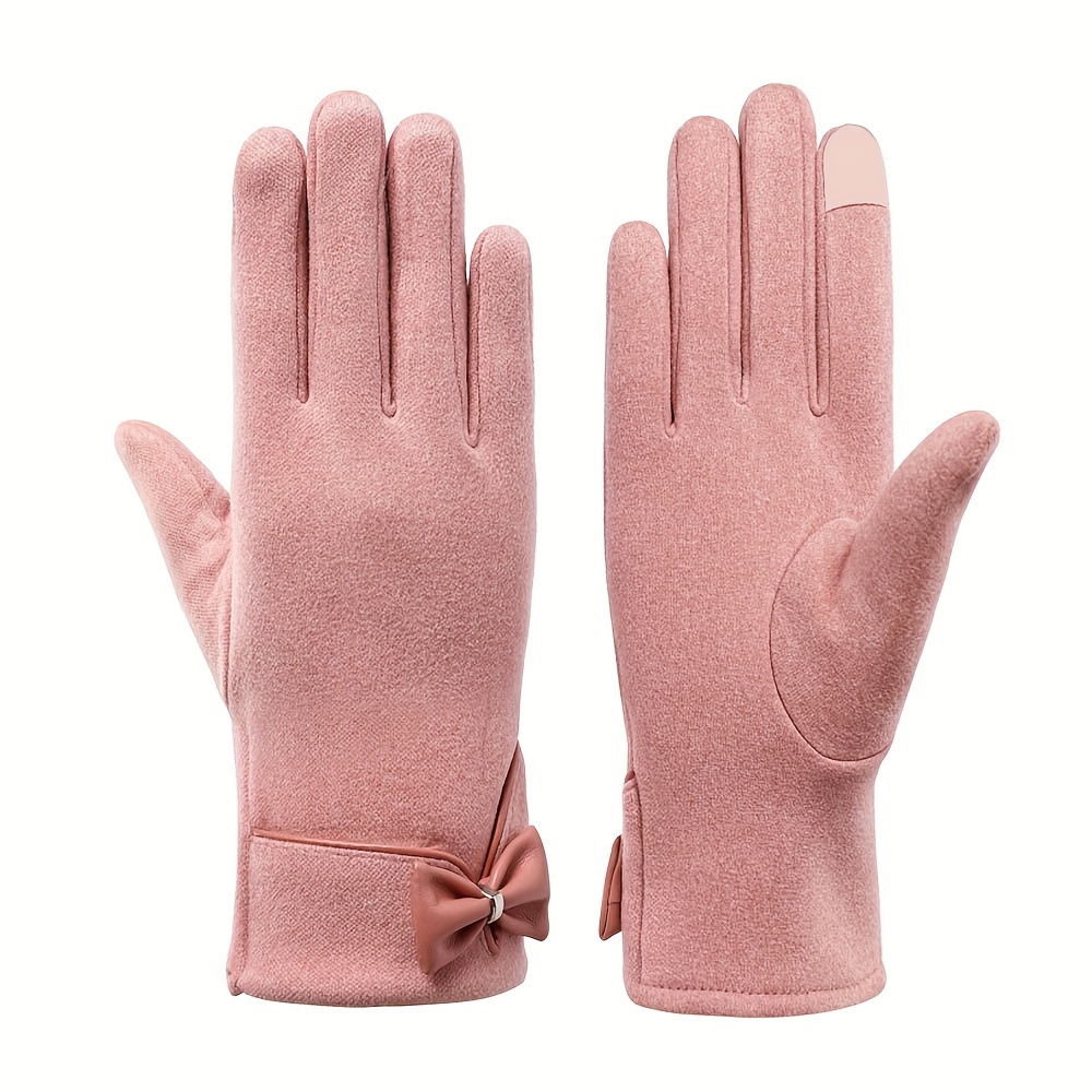 Stylish Bow Decor Gloves Short Thick Warm Touchscreen Gloves Autumn Winter Coldproof Split Finger Gloves details 3