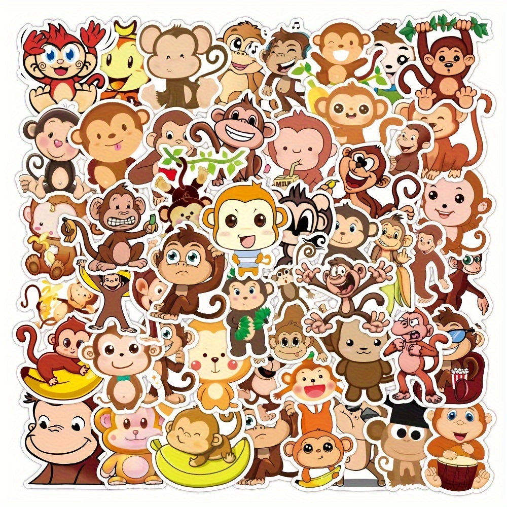 50pcs Decorative Stickers Monkey Animal Cartoon Series Phone Case Graffiti  Sticker Laptop Helmet Skateboard Waterproof Decoration DIY Creative Sticker