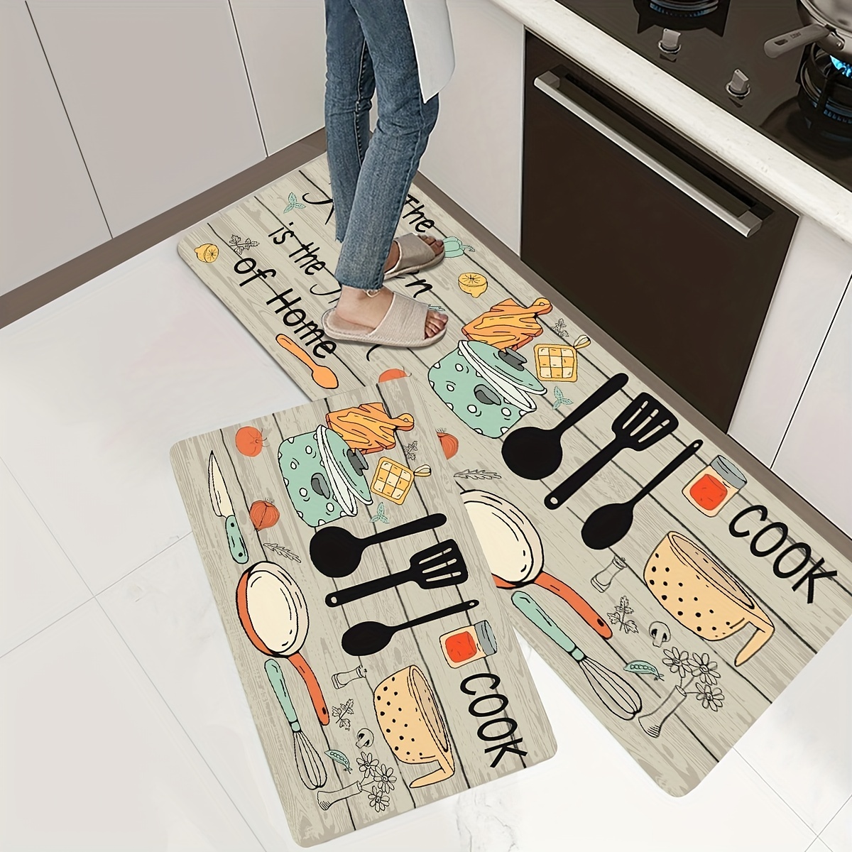 1pc Chef Digital Printed Kitchen Mat, Modern Polyester Non-slip Kitchen  Floor Mat Suitable For Kitchen, Bathroom Or Bedside