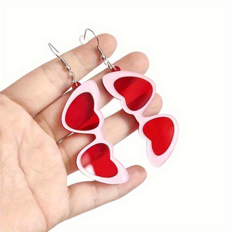 Acrylic Heart Earrings - Neon Red