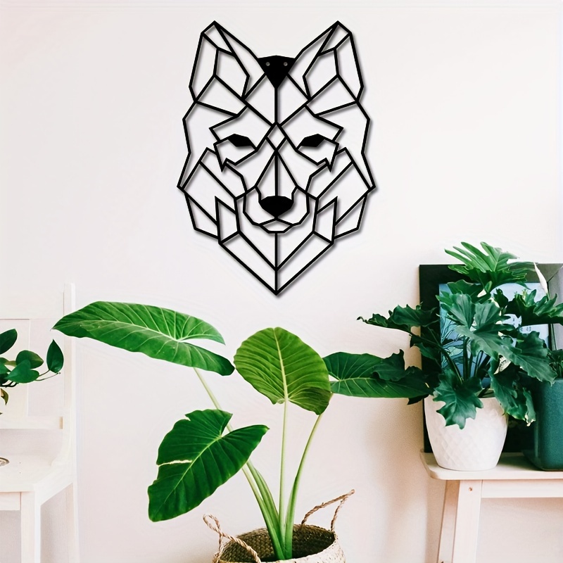 Metal Living Room Office Geometric Wolf Head Wall Art - Temu