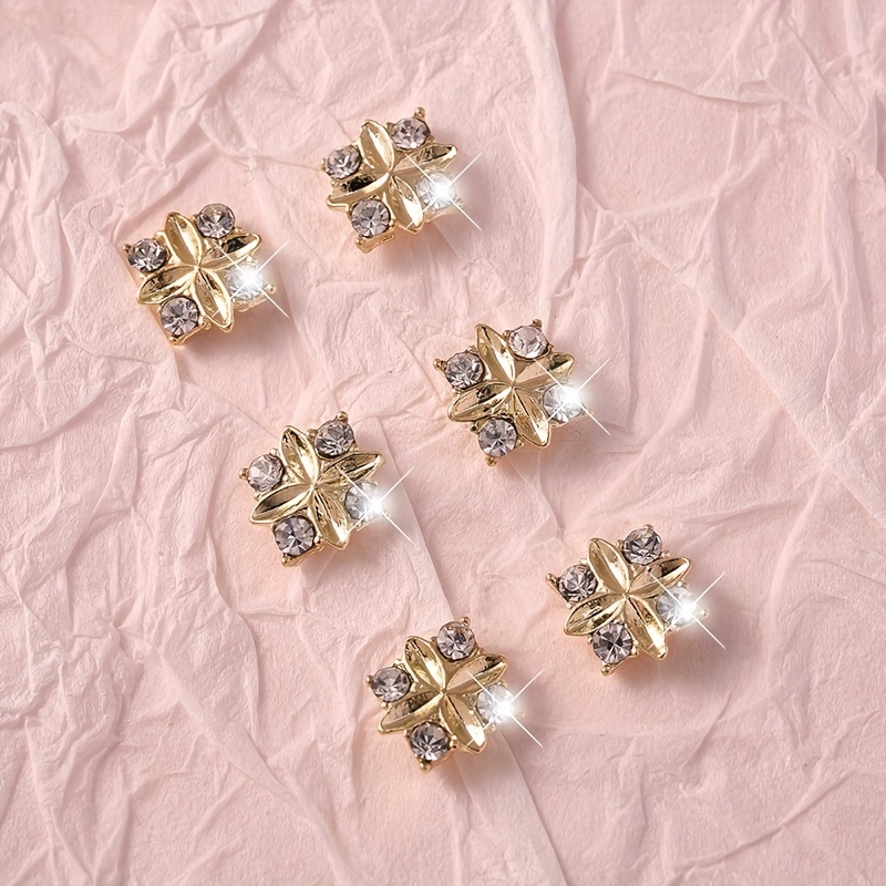 5pcs Y2K 3D Wishing Star Nail Charms With Glitter Rhinestone