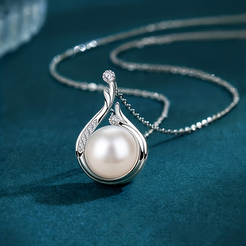 

Copper Silver Plated Necklace Platinum Faux Pearl Pendant Niche Fine Clavicle Chain Valentine's Day Gift