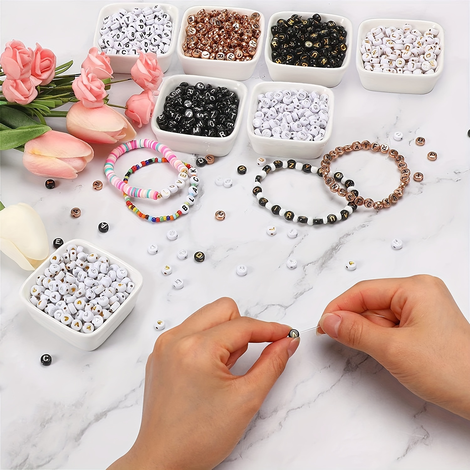 100pc Mixed English Letter Acrylic Beads Flat Heart Alphabet Number Beads  for Charms Bracelet Necklace For Home Decoration