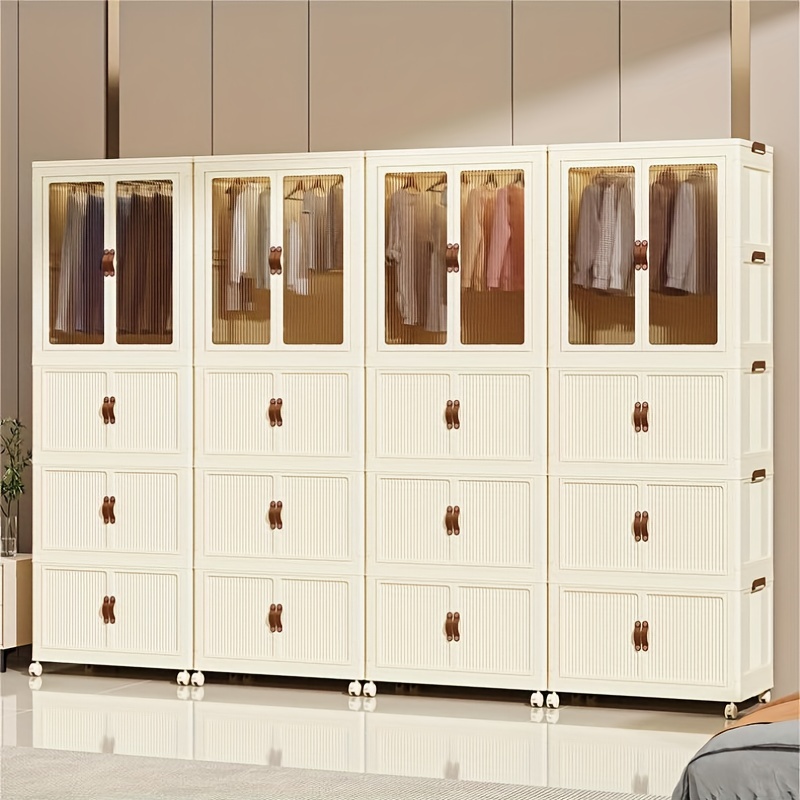 Large Capacity Folding Storage Cabinet With Wheels - Double Open Door  Clothes, Sundries, And Toy Organizer For Home - Temu Cyprus