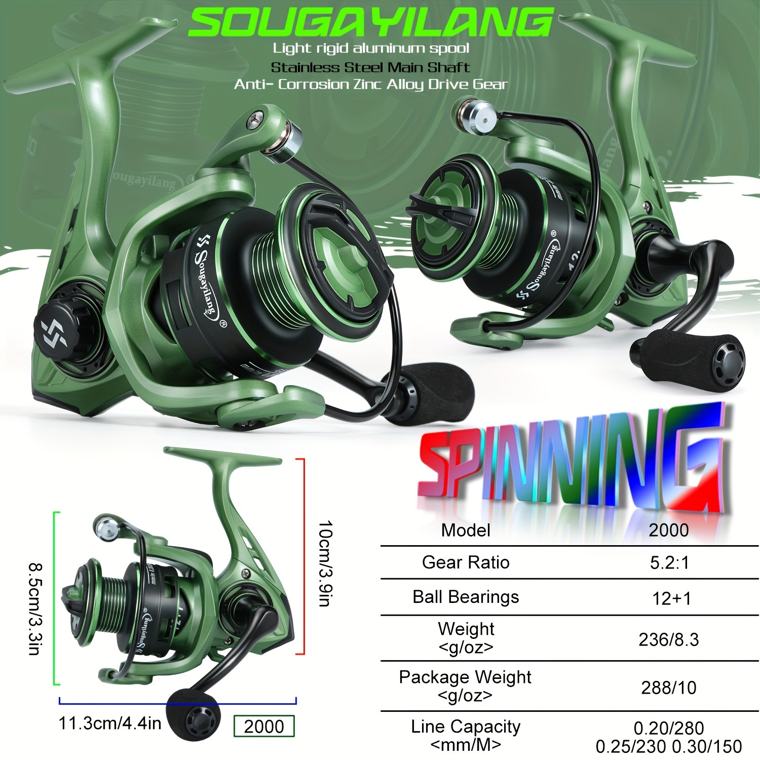 Sougayilang Spinning Fishing Reel 12+1BB 5.2:1 Gear Ratio Fishing