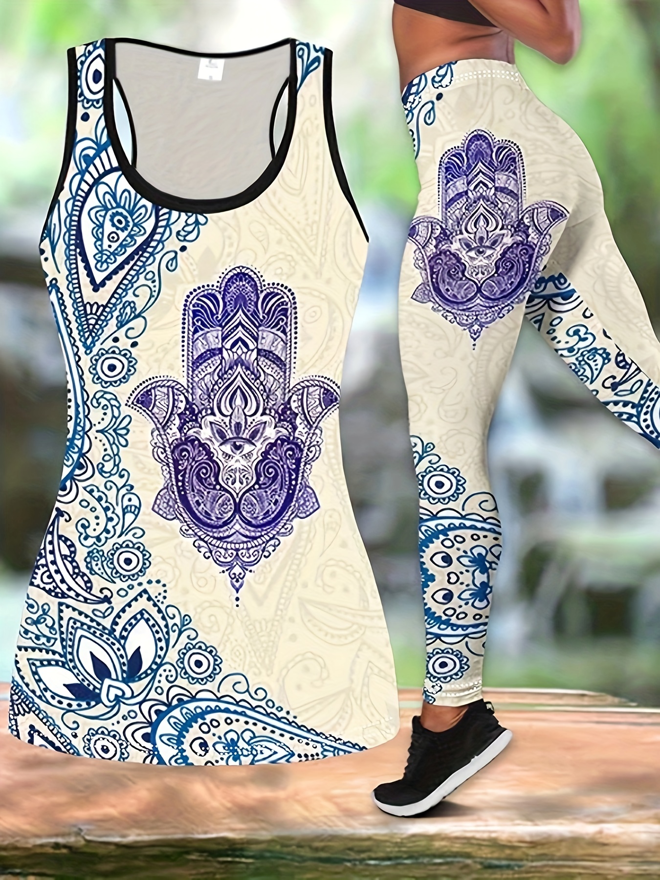 Floral Print Casual Two piece Set Sleeveless Crew Neck Tops - Temu