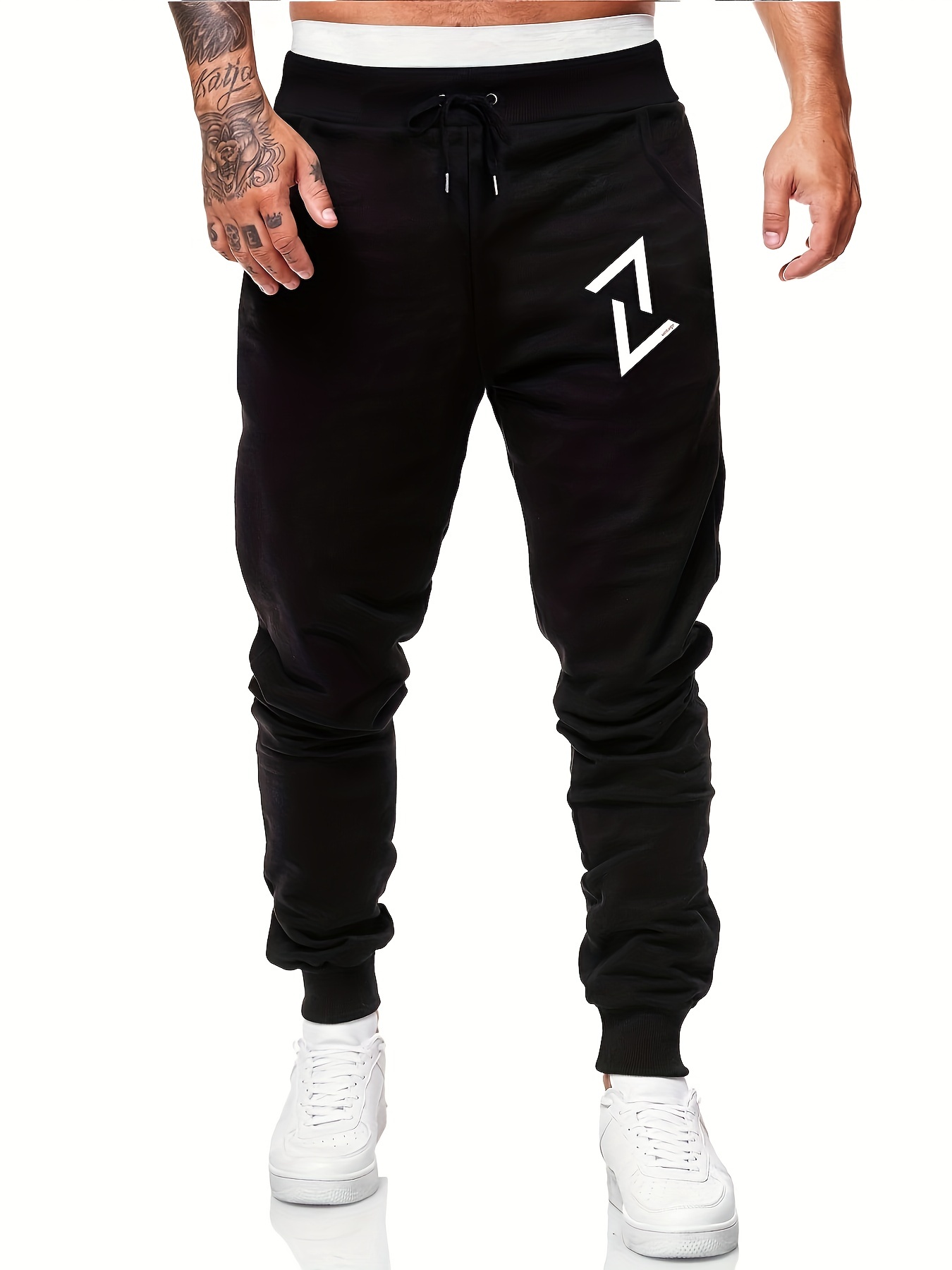 Men's Geometry Print Fleece Sweatpants Drawstring Jogger Pants