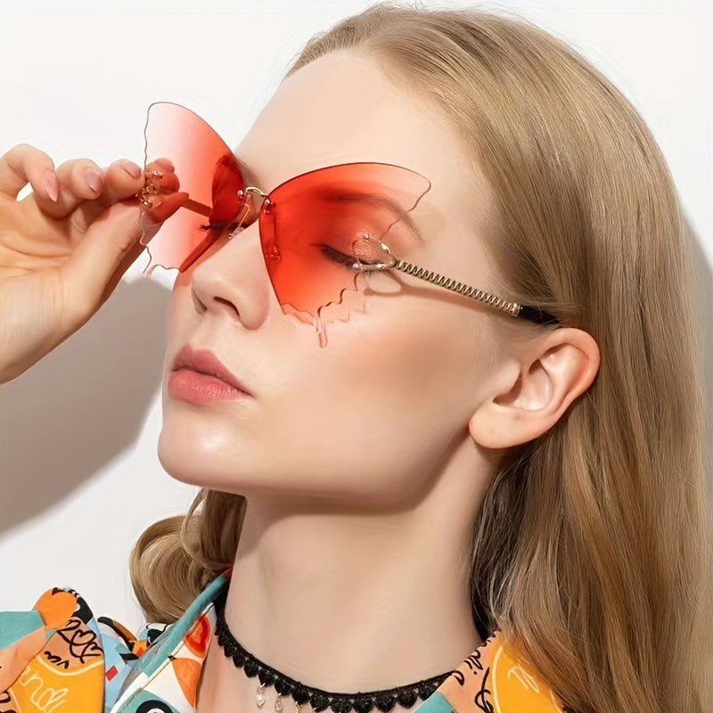 Butterfly Rimless Fashion Sunglasses For Women Men Sparkling - Temu