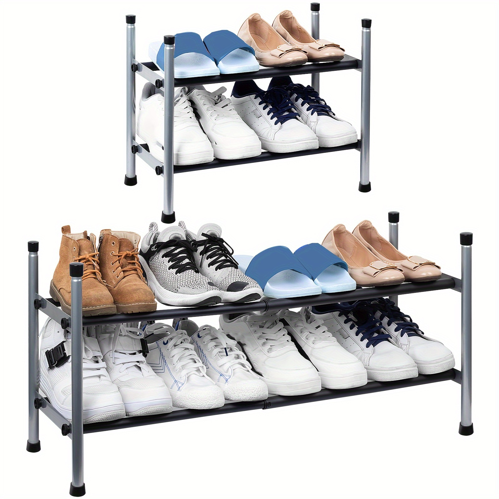 FANHAO 2-Tier Shoe Rack, 100% Stainless Steel Shoe Storage Organizer,  Stackable 8-Pair Storage Shelf for Bedroom, Closet, Entryway, Dorm Room,  10.3 W