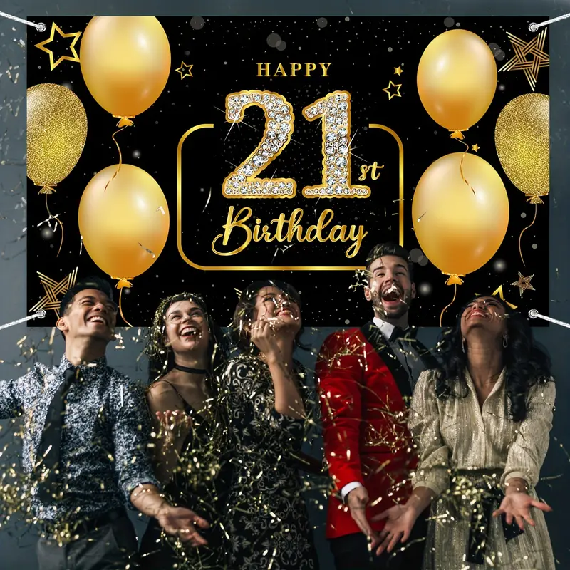 Happy 21st Birthday Party Backdrop Black And Golden 21 Year Temu Australia