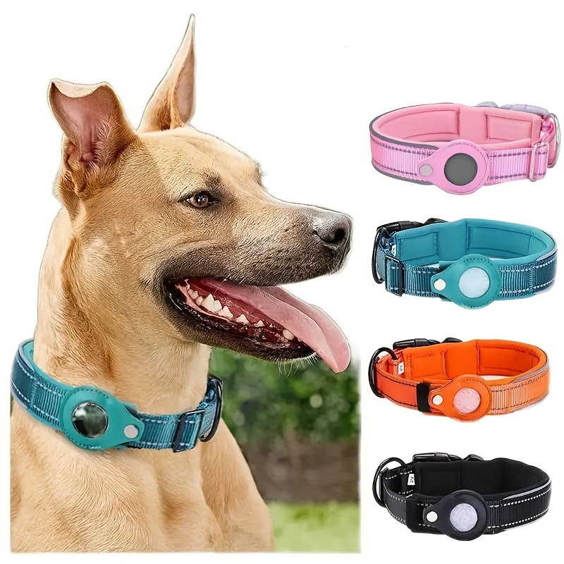 Pour collier de chien Airtag, collier de chien réglable avec  porte-étiquette d'air Nylon doux réfléchissant et néoprène pour petits  chiens de taille moyenne