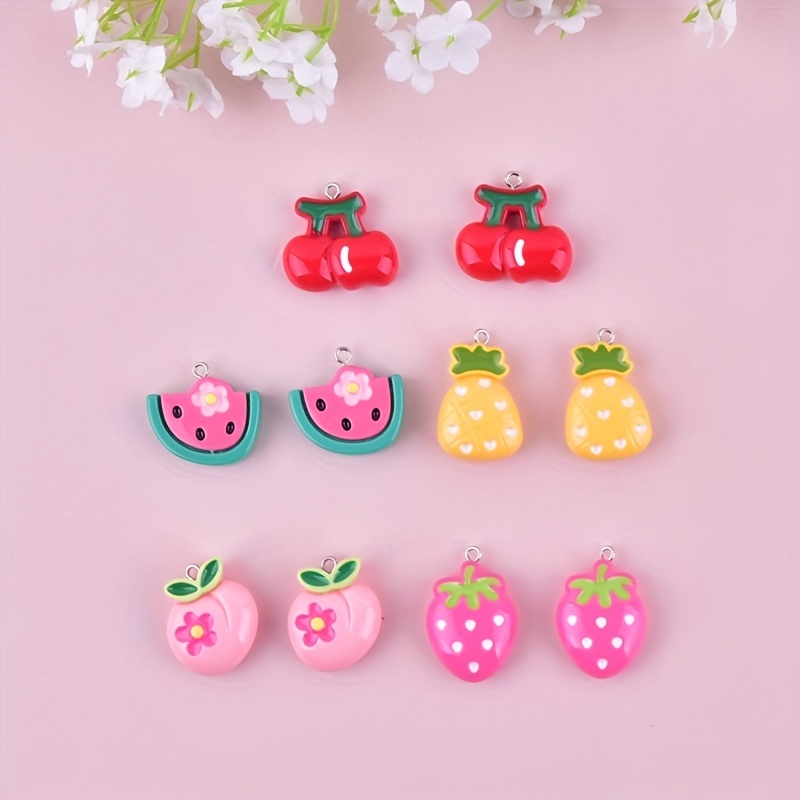 10pcs Red Pink 3D Cherry Cute Charms Pendant Jewelry Making DIY Necklace  Earrings Simulated Fruit Resin