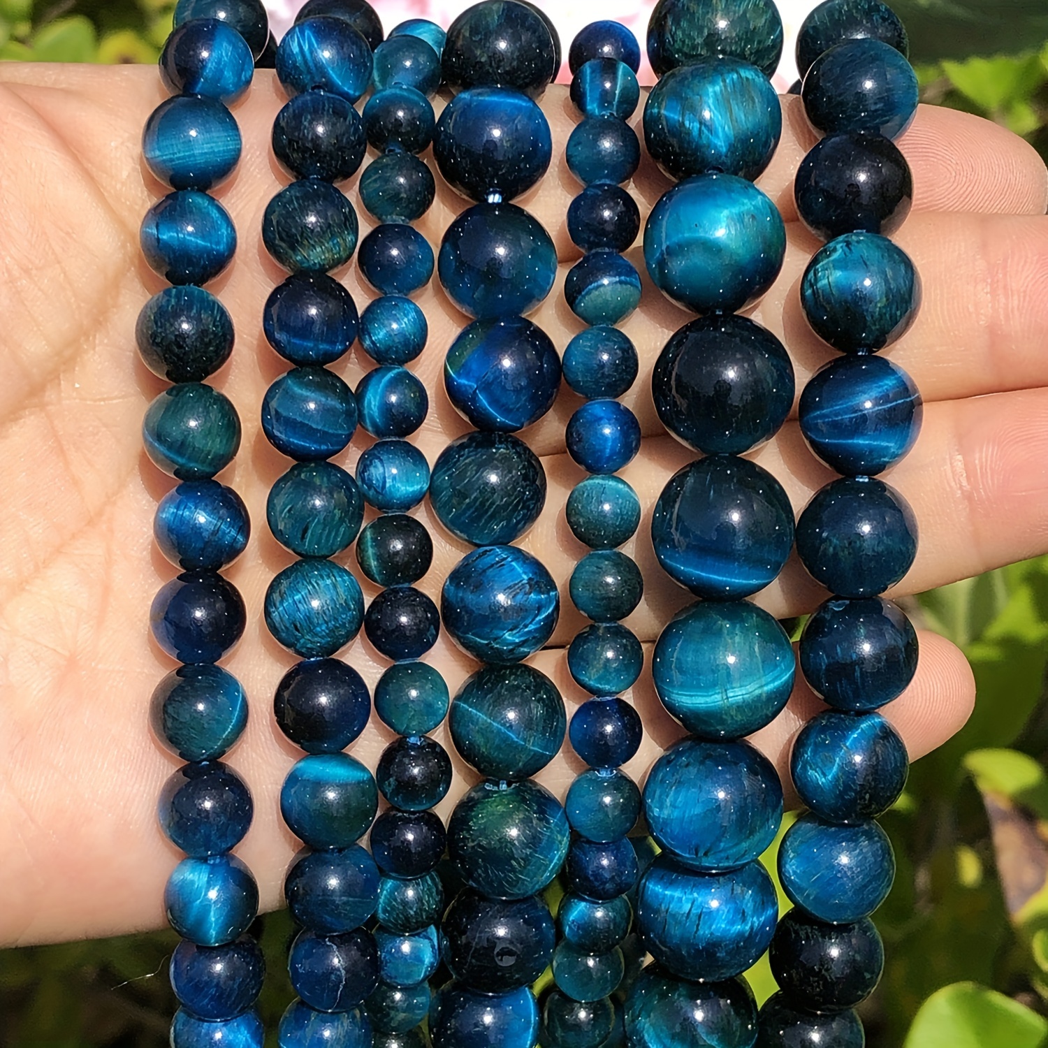 Natural Stone Charm Blue Tiger Eye Beads Round Loose Beads - Temu