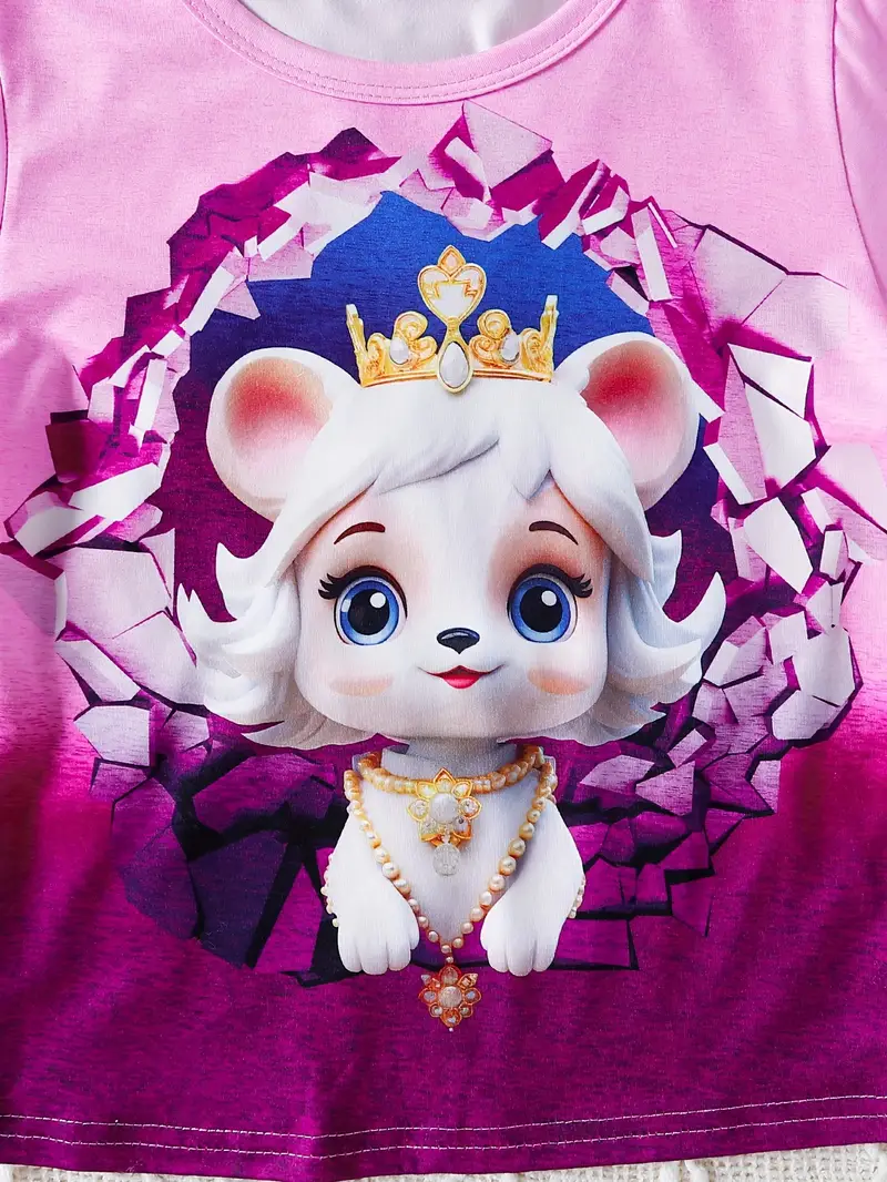 2pcs girls elegant princess cat print outfits short sleeve t shirt pants set for spring summer party details 7