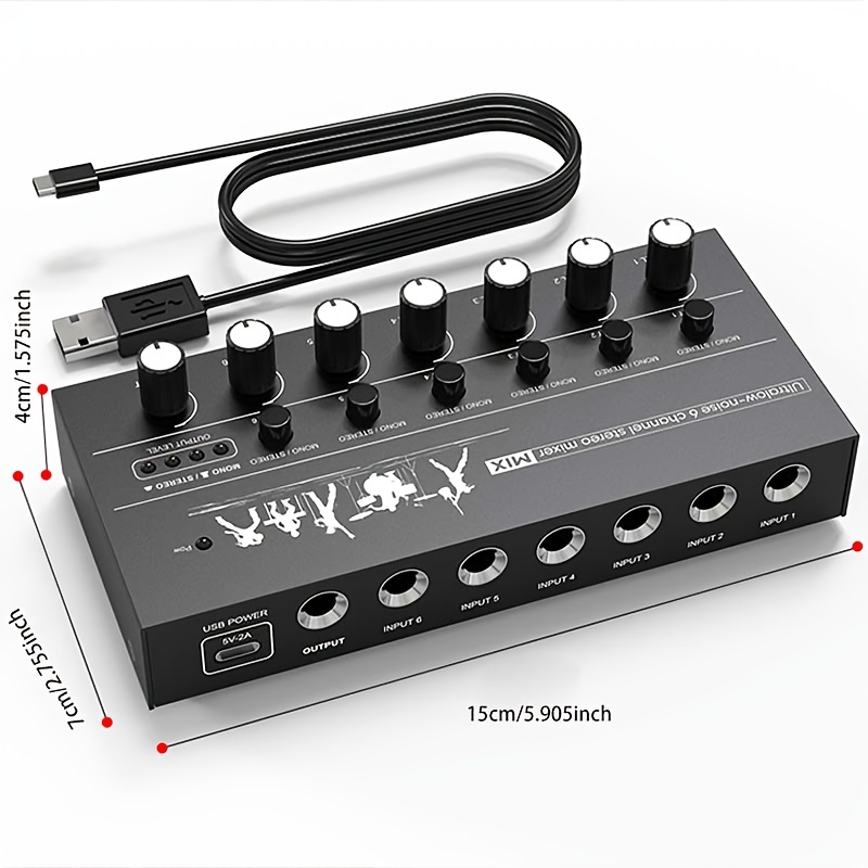 Mini Stereo 6 Channel Passive Mixer RCA Portable Audio Mixer 6 In 2 Out  Stereo Distributor Control No Battery Required 