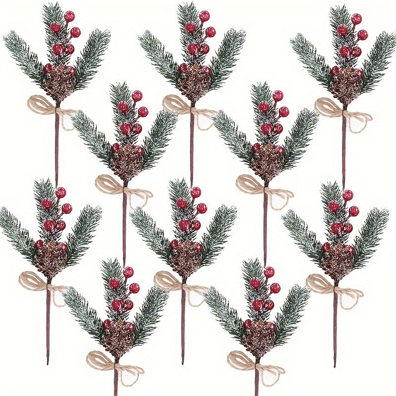 10pcs Christmas Artificial Red Berry Picks, Artificial Holly Berry  BranchesStems For DIY Christmas Tree, Wreath, Wedding, Birthday  Party.Holiday, Home Decor