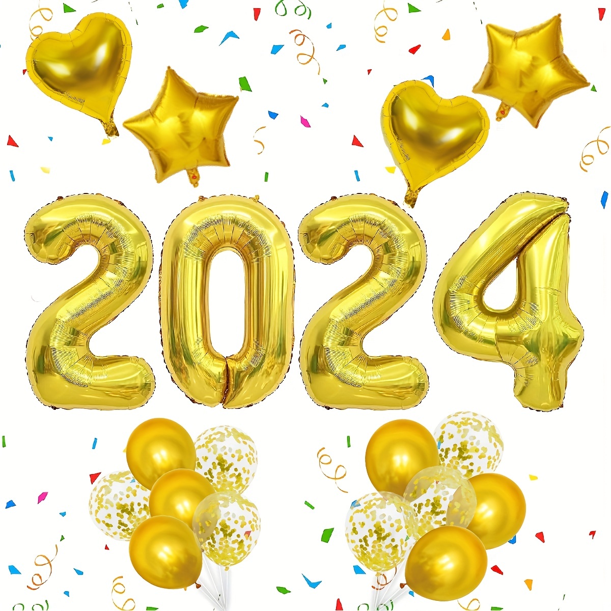 Happy New Year 2024 Foil Balloons Golden Silvery Number - Temu