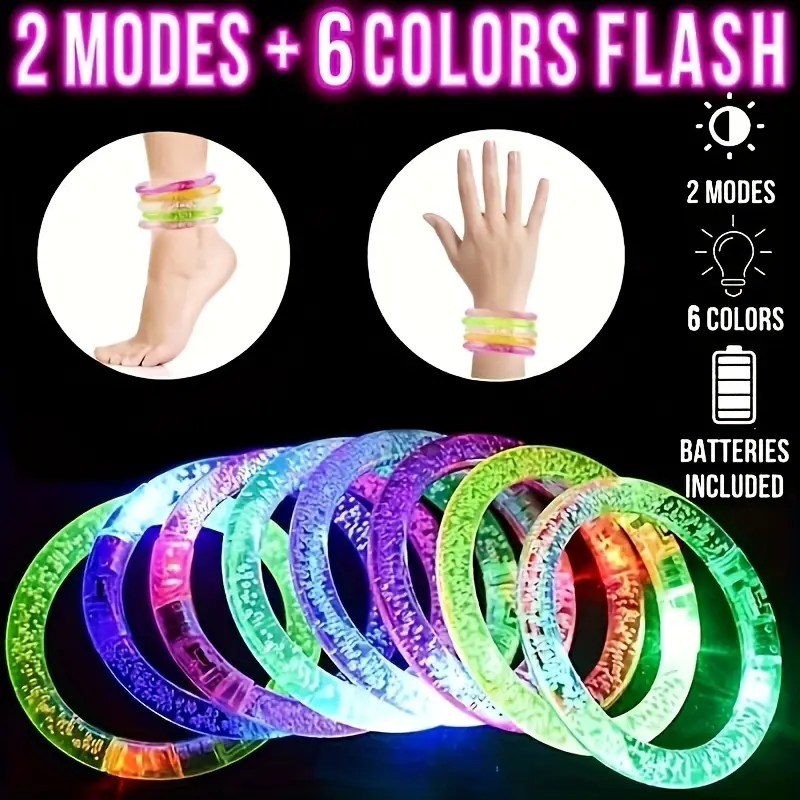 Glow Sticks Bracelets Party Supplies Glow in The Dark LED Flashing Wrist  LED Luminous Bangle Bracelet Light Up Toys Wedding Deco