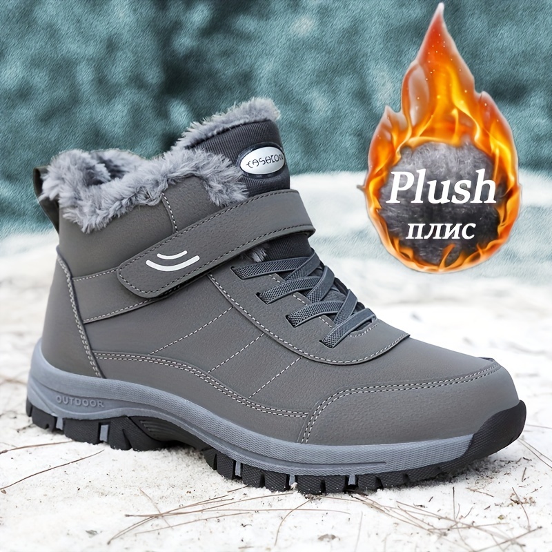 Men's Casual Snow Boots, Anti-skid Windproof Lace-up Ankle Boots With Fuzzy Lining For Outdoor Walking Running Hiking, Autumn And Winter