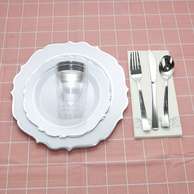 Silvery Plastic Plates Disposable Plastic Party Plates White - Temu