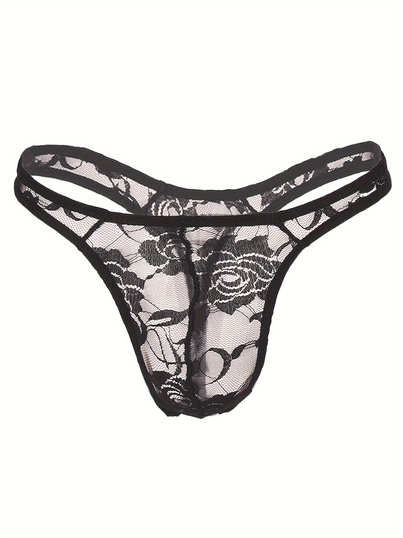 Men's Low Waist Sexy Thongs Lace Hollowed Sexy Underwear See - Temu