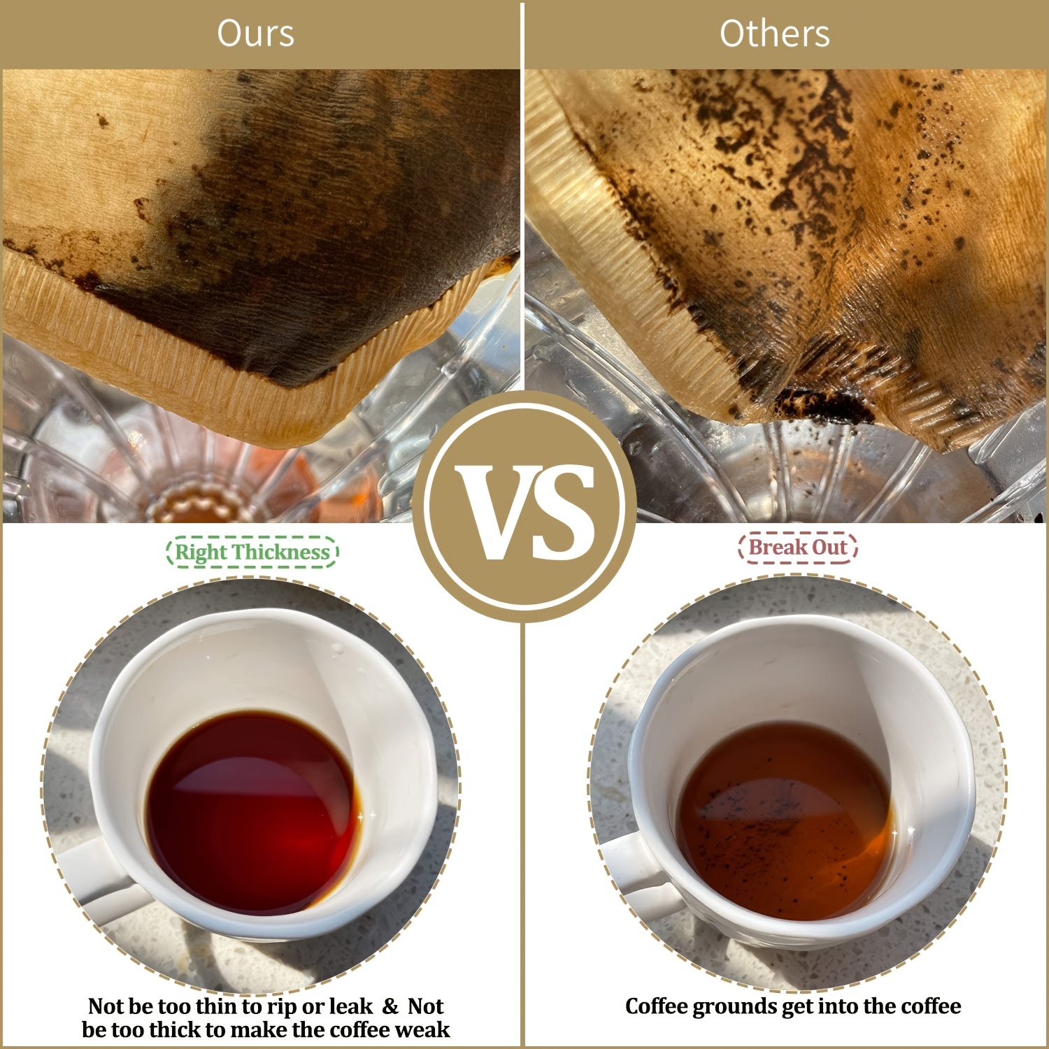 Filtros de café de cono tamaño 02 100 unidades de 1 a 4 tazas de papel de  filtro de café desechable V02 marrón natural sin blanquear compatible con –  Yaxa Costa Rica