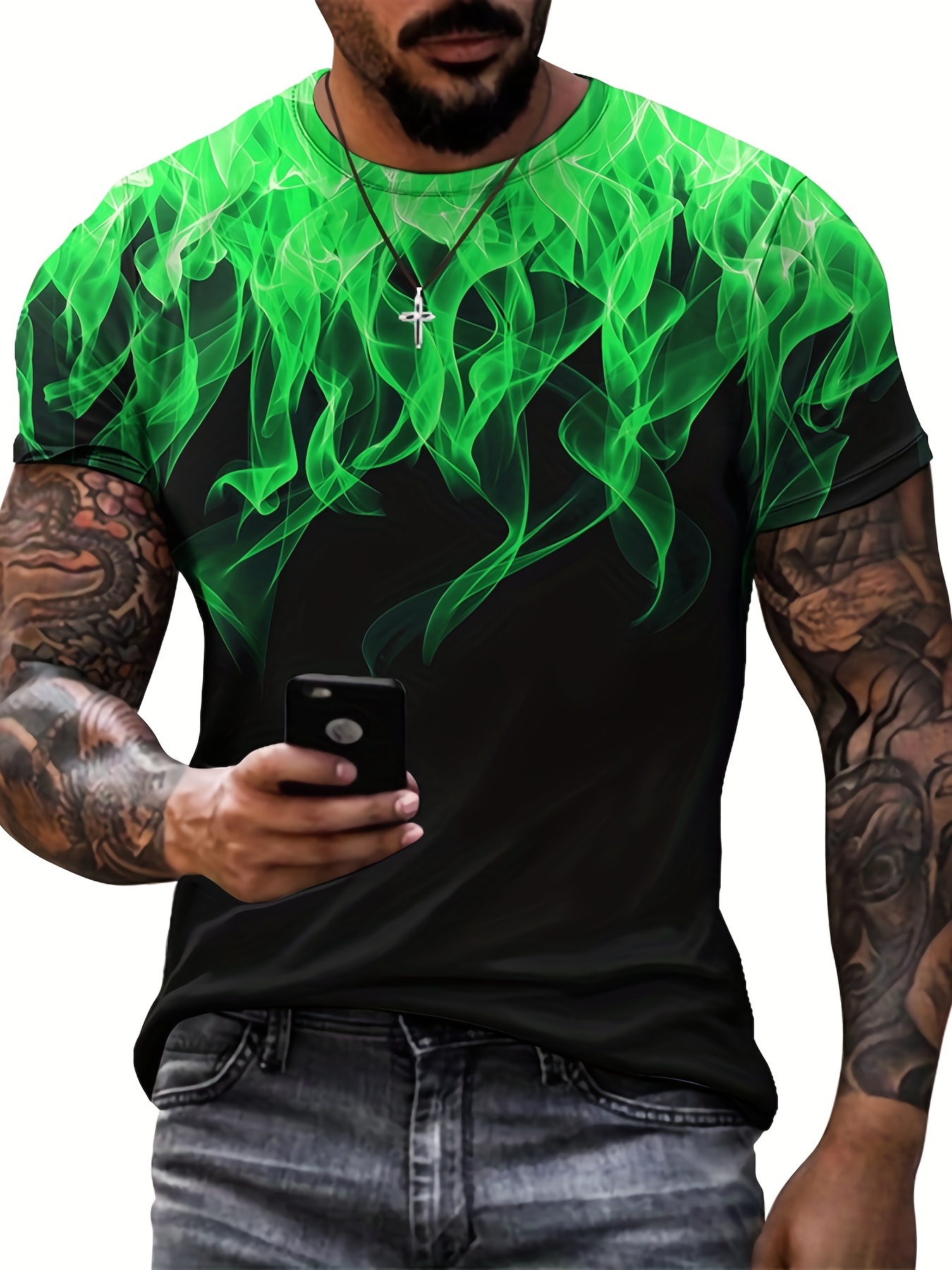 Black shirt with green hot sale flames