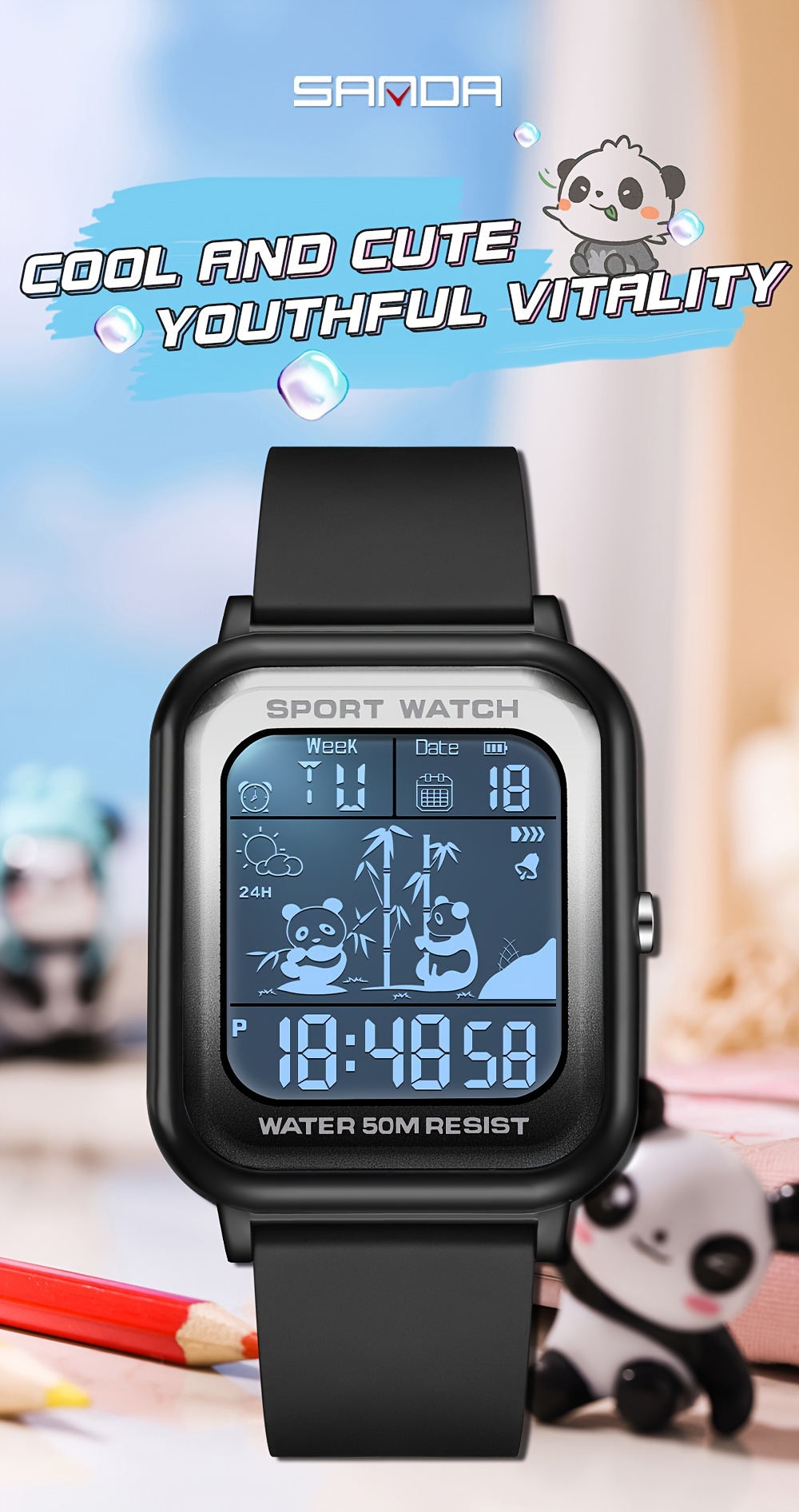 Sanda Panda Muster Led Elektronische Uhr Sportliche Freizeit - Temu Austria