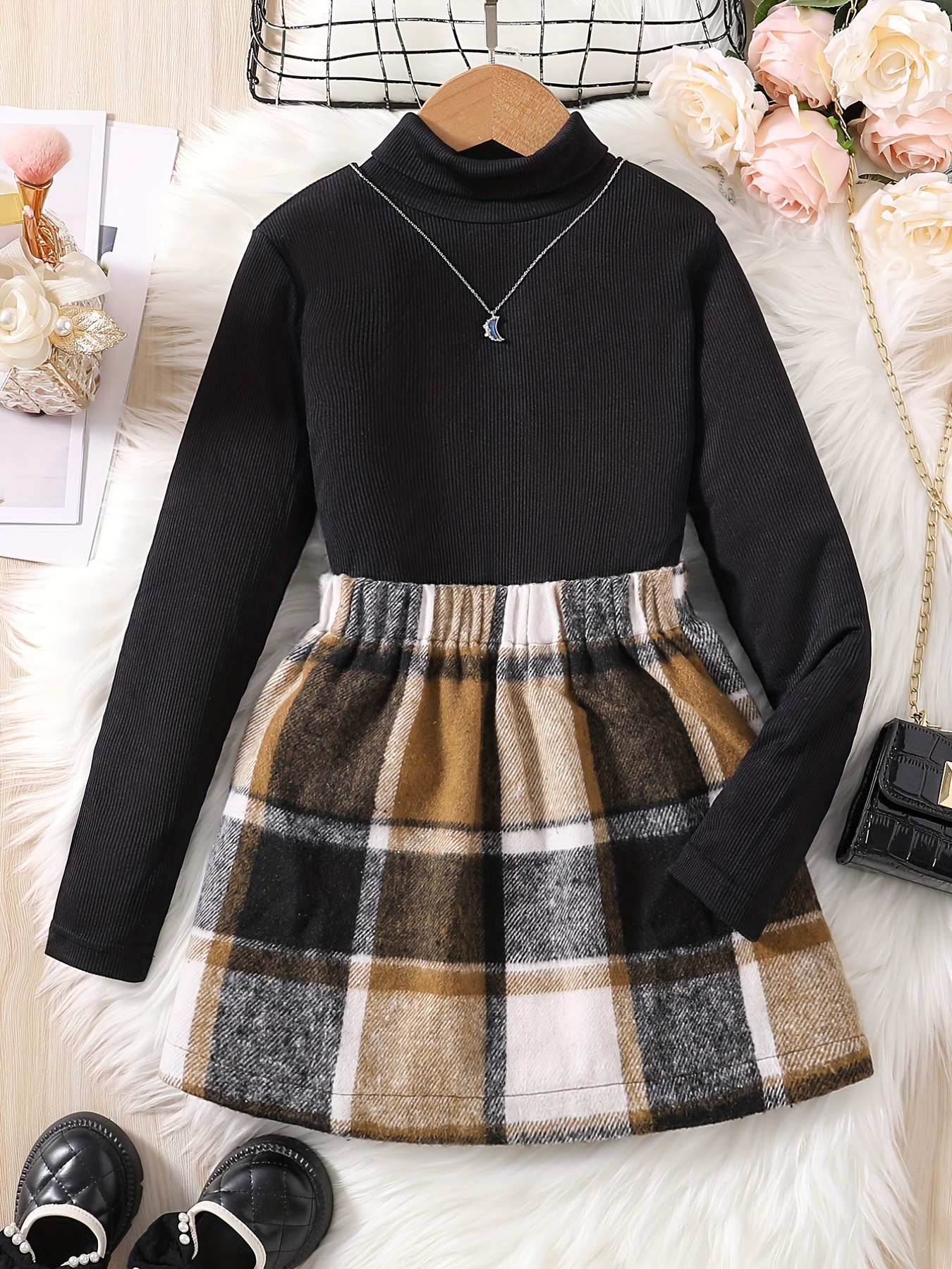 Girl's Long Sleeve Shirt Knitted Vest Elastic Waist Skirts - Temu