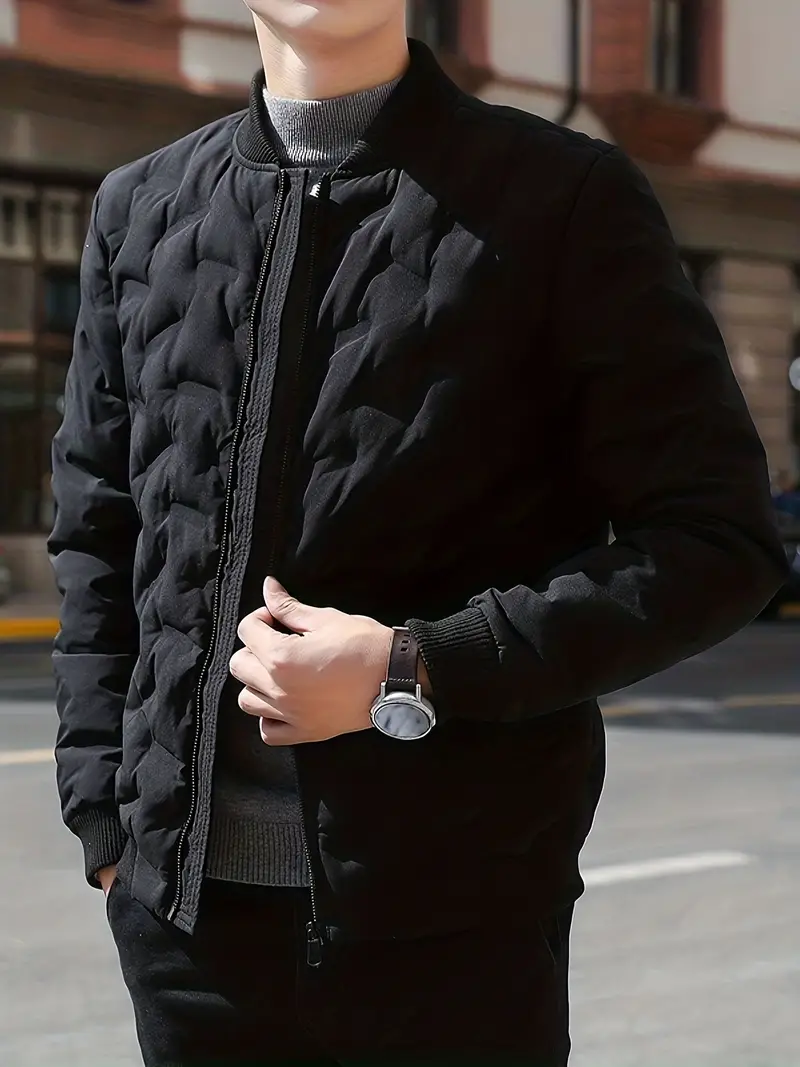 Chic Lightweight Winter Quilted Jacket Men's Casual Baseball - Temu