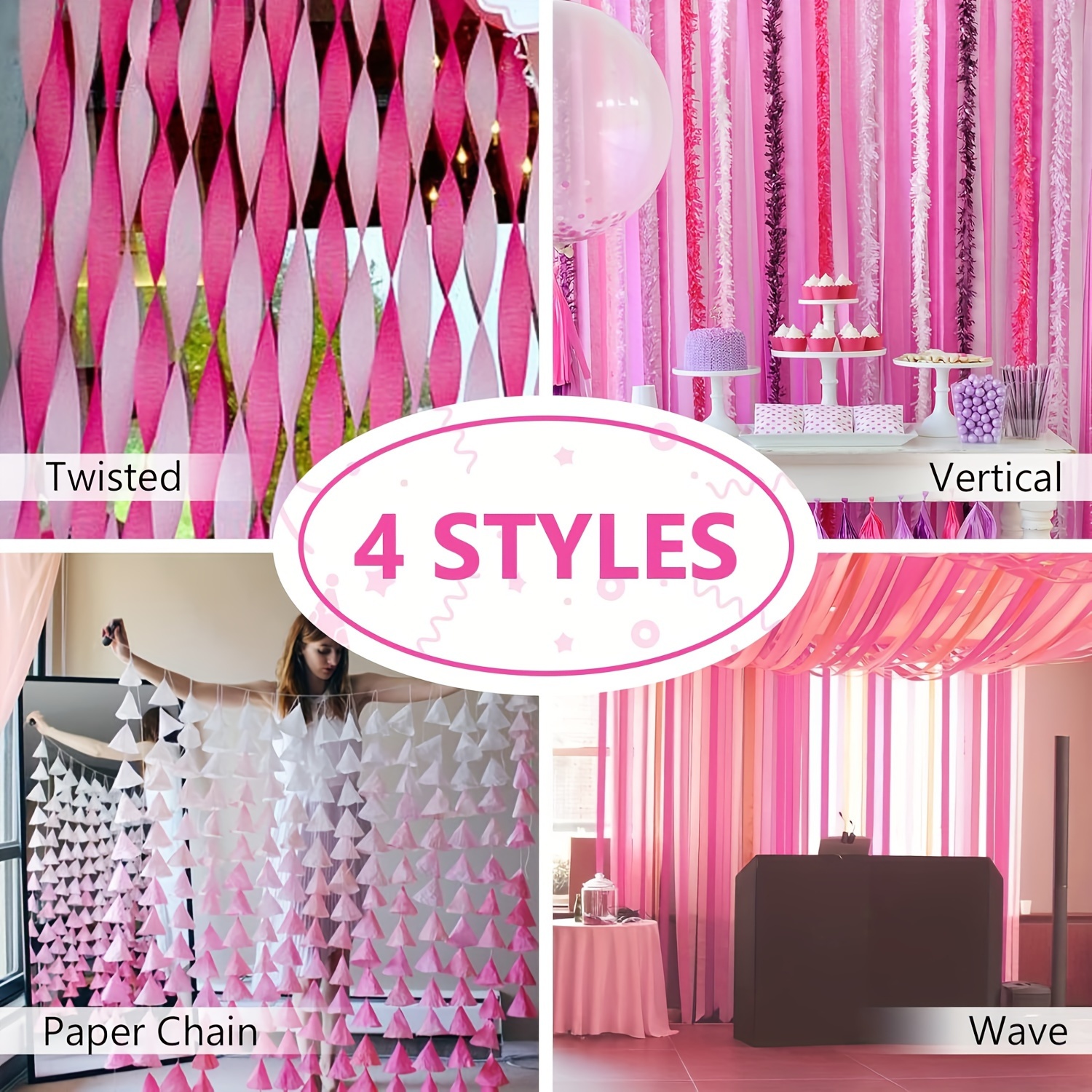 Pink Crepe Paper Streamers (x 5)