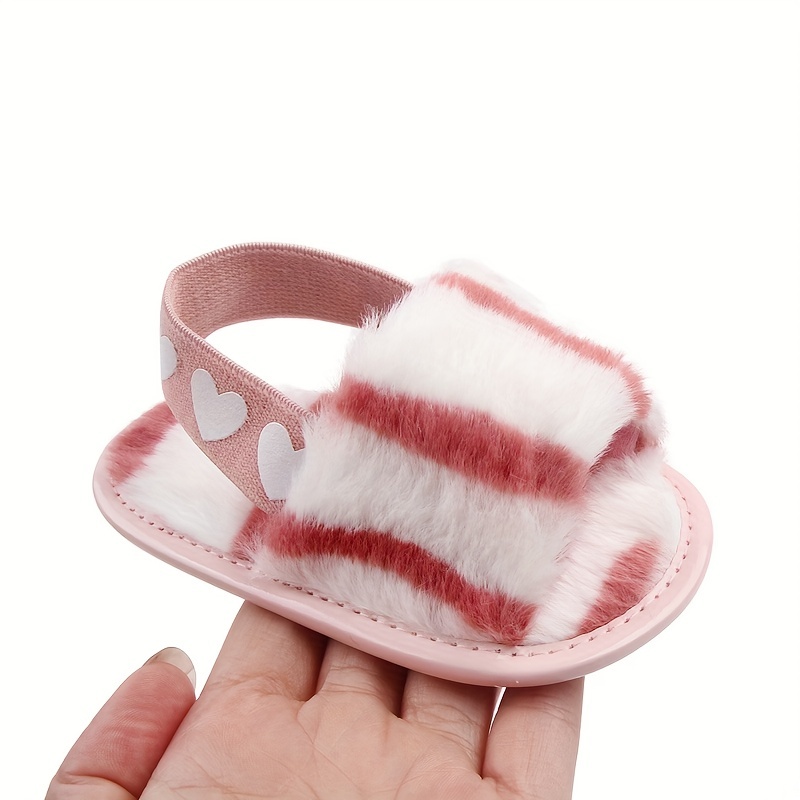 Fashion Tie Dye Plush Slide Sandals, Toddlers Crib Shoes (Texture Path Size And Color Random For Shoe Surface Stripes)