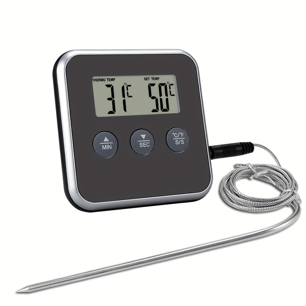 Thermomètre Cuisine, LCD Thermomètre Cuisson Digital à Lecture Instantanée  avec Double Sonde & Fil Long, Réglage d'Alarme & Aimant
