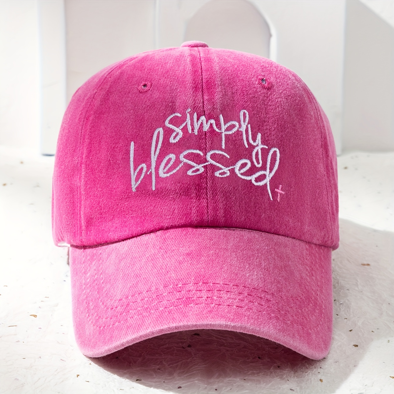 Simply Blessed Embroidery Baseball Washed Distressed Solid Color Dad Hats Adjustable Sun Hats for Women & Men,Temu