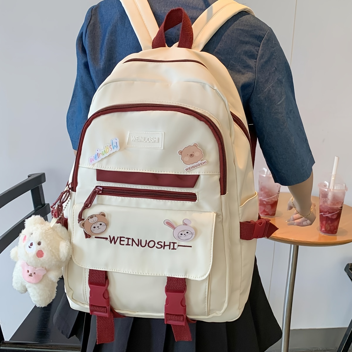 fashion colorblock backpack preppy college school daypack travel commute knapsack laptop bag