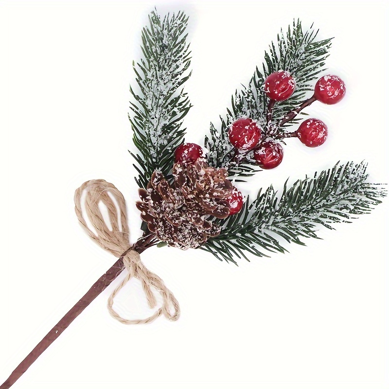 RTSSUT 12 PCS Christmas Artificial Mixed Evergreen Picks, Faux Xmas Themed  Twigs with Red Berries, Pine Cones, Snow Flocked & Gold Powder, Sprig