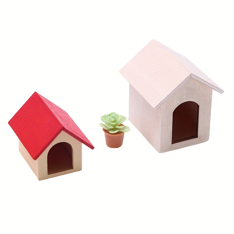 Mini Doghouse Wooden Dog House Mini Dollhouse Accessories Wooden Furniture, Size: 5.20, White