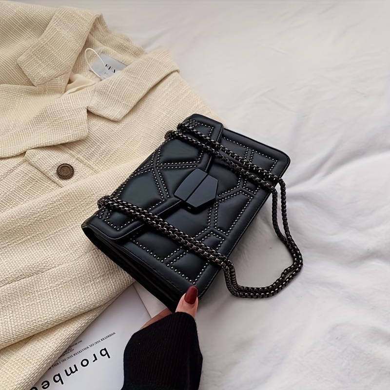 Trendy Flap Square Bag, Women's Fashion Faux Leather Purse, Stylish Chain  Decor Crossbody Bag - Temu