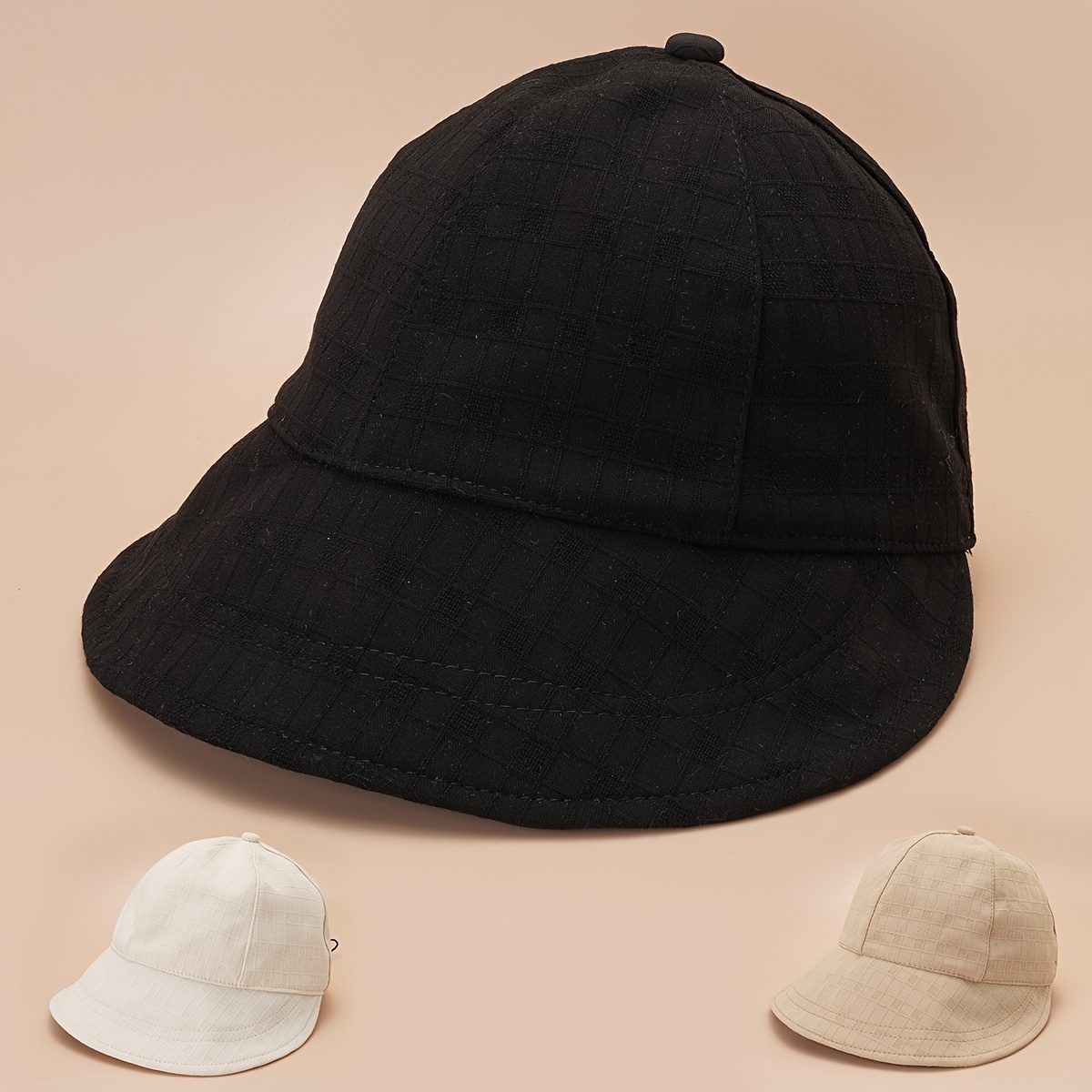 Plaid Embossed Bucket Hat Solid Color Trendy Casual Basin Hat Unisex Couple  Fisherman For Women Men - Temu